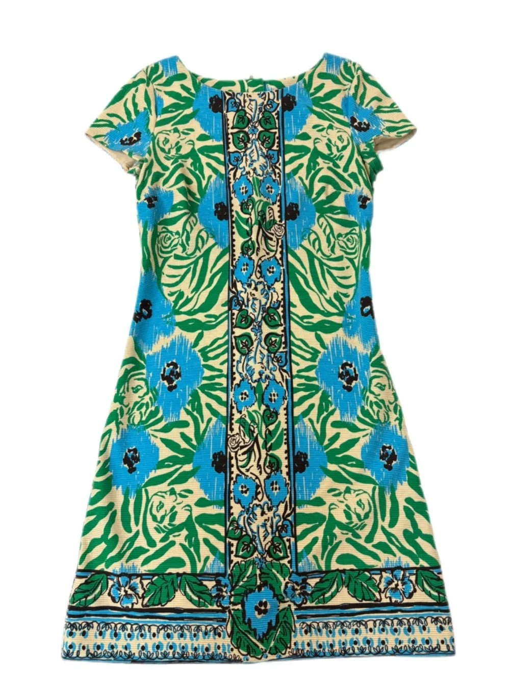 Lilly Pulitzer Layton Shift Dress Sea Oat Ikatty XS Blue Green